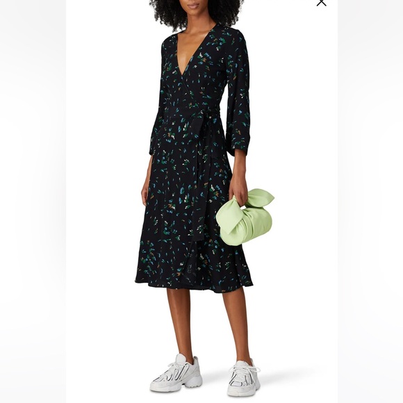 Ganni Black Floral Wrap Georgette Dress -Size 40, about size 8 - Picture 1 of 8